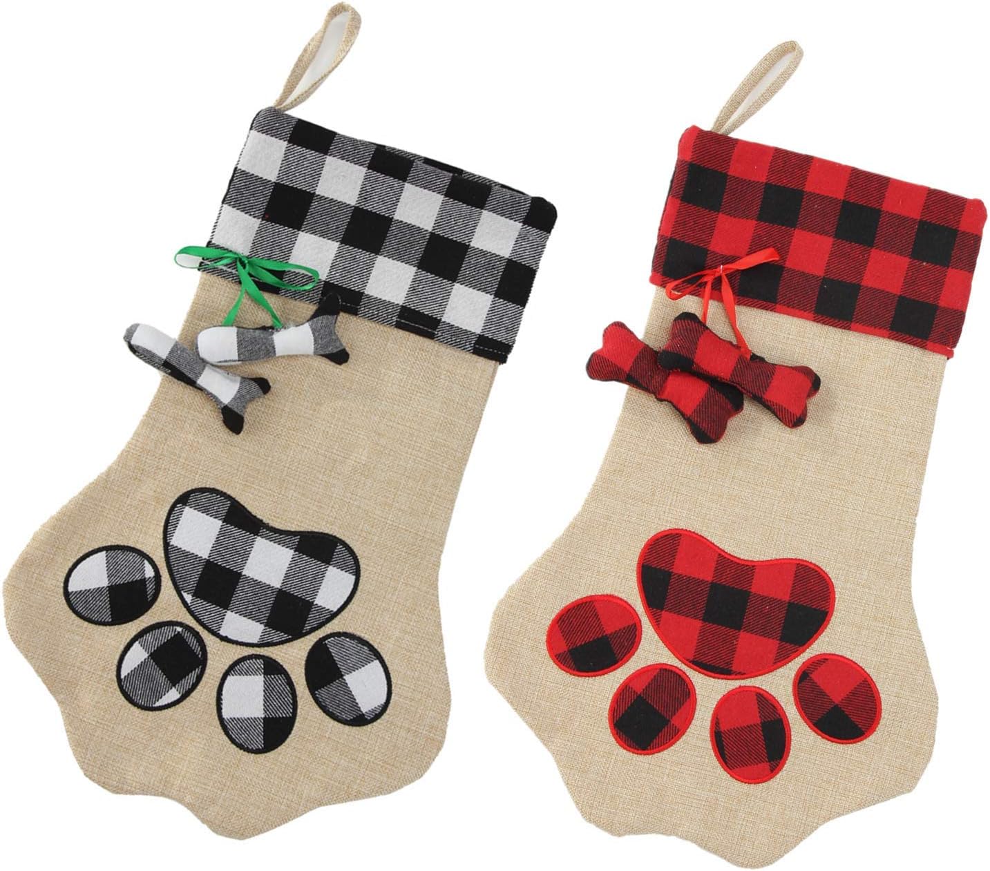 Stockings & Holders - XinblueCo 2Pieces Christmas Stocking Pet Paw Stockings Burlap Fireplace Hanging Stockings for Dog Cat and Christmas Decoration