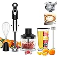 healthomse 5-In-1 Immersion Blender 800W 12-Speed Stainless Steel Hand Blender with Milk Frother, Egg Whisk, BPA-Free 500ml Chopper and 700ml Beaker with Lid for Soup, Smoothie, Baby Food