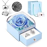 WOKEISE Preserved Real Rose with I Love You Necklace and Crown Ring 100 Languages, Gifts for Women, Girlfriend, Wife, Mom, Grandma, Birthday, Anniversary, Valentine's Day, Mother's Day - Blue