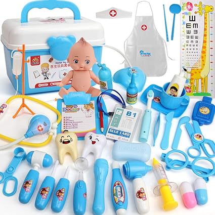 FidgetGear Play House Childrens Doctor Toy Set Simulation Medical Tool Kit Gift 37-Piece Set Blue