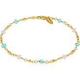LIFETIME JEWELRY Womens Gold Anklet Diamond Shaped Beads Ankle Bracelet 24k Gold Plated