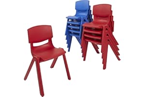 ECR4Kids 12in Plastic School Stack Chair 10-Pack Seating, 12 Inch, Blue/Red