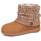 FamilyFairy Women's Woolen Yarn Knit Bootie Slippers Comfy Warm Plush Fleece Memory Foam House Shoes for Indoor Outdoor