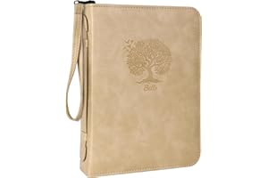 WOBAGMEN Bible Cover Case for Women,PU Leather Bible Cover for Men Women with Handle,Brown Bible Book Cover,Waterproof Bible Bag with Embossed Floral,Carrying Case Bible Protective Christian Gift