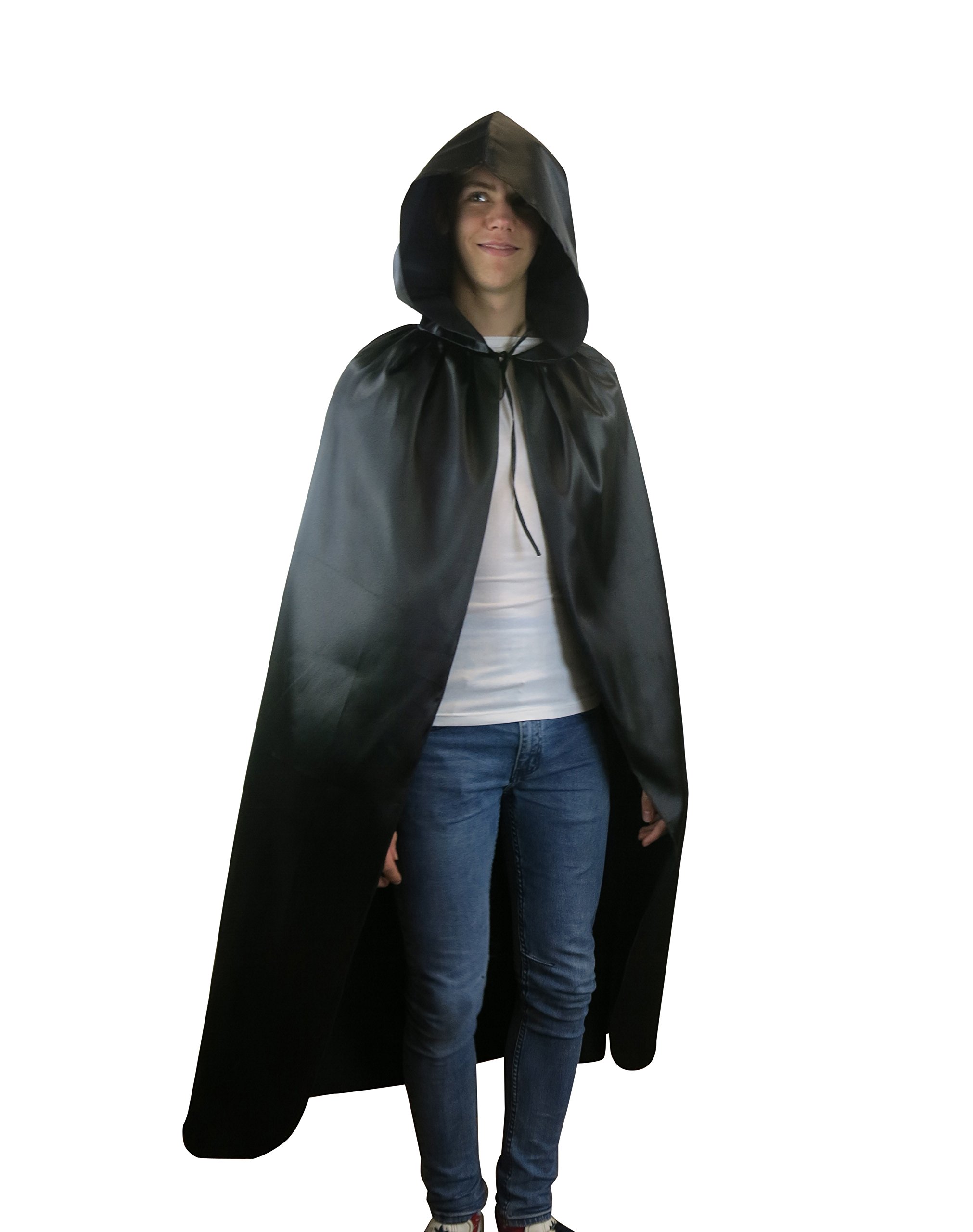 Brigitta Fancy Dress Hooded Cloak Long Vampire Cape Halloween Party Pagan Costume (Black)