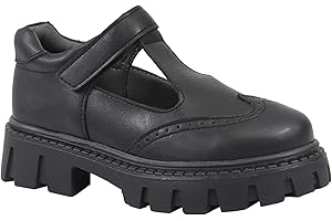 SIRRI Girls Black School Uniform Shoes - Brogue Mary Jane Platform Shoes with Strap