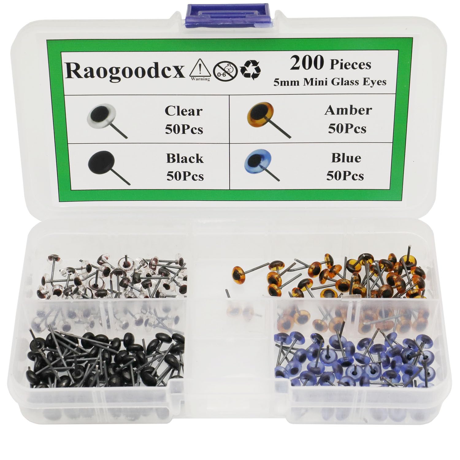 200Pcs Mini Glass Black/Blue/Amber/Clear Eyes Kits for Toy Teddy Puppets Dolls Wool Felting Crafts