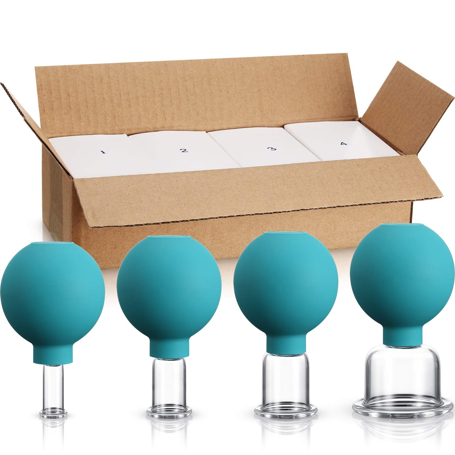 Photo 1 of 4 Pieces Glass Cupping Set Glass Silicone Cupping Cups Massage Vacuum Suction Cupping Cups for Body Face Leg Arm Back Shoulder Muscle and Joint Pain (Green)
