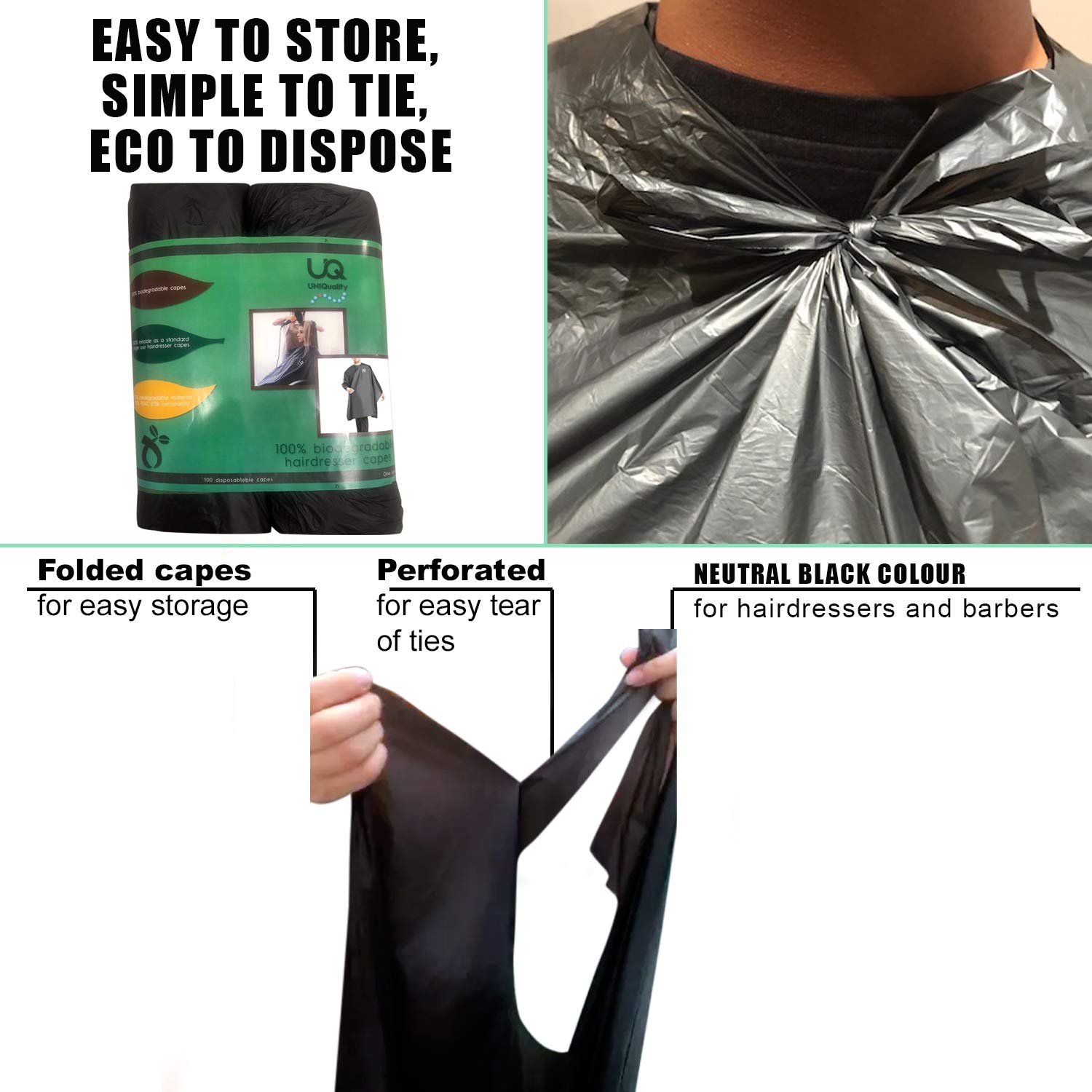 50 Disposable hair salon capes, Waterproof disposable shampoo capes, hair color capes for salon, disposable hair cutting capes protects salon chair. Biodegradable barber capes. No plastic. Black : Beauty