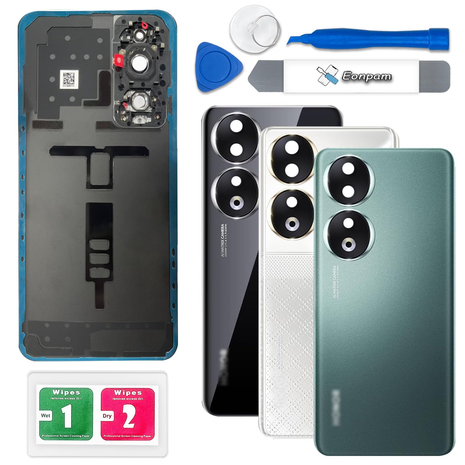 Eonpam Back Cover Glass for Honor 90 Rear Glass Replacement with Camera Lens + Repair Kit Genuine Rear Housing (Green)