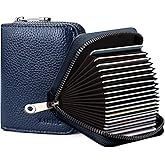 Linno RFID 20 Slots Credit Card Holder Genuine Leather Small Wallet for Women or Men with Zipper