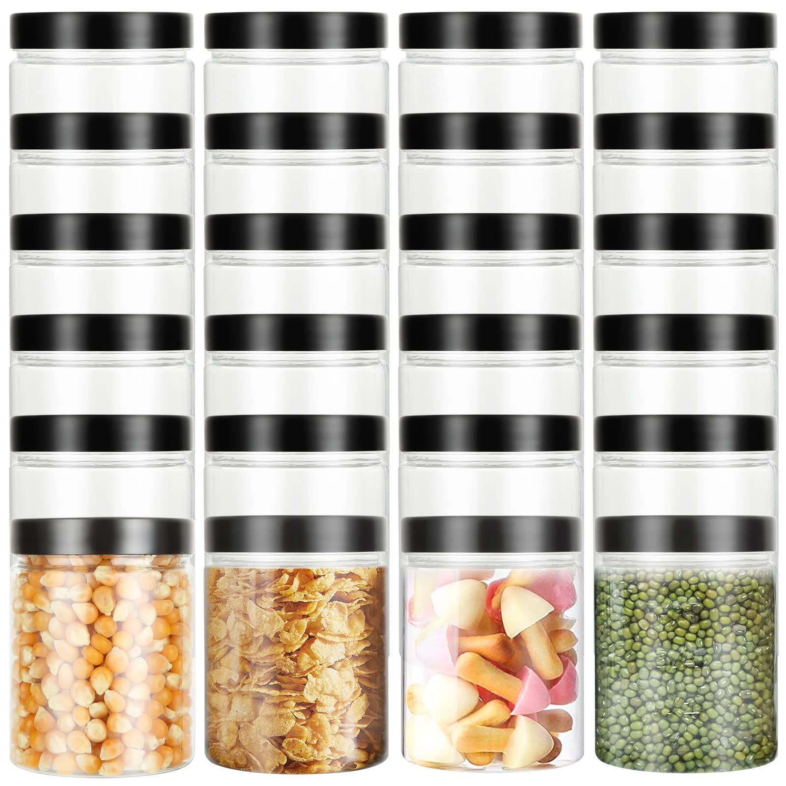24 x 250 ml Clear Plastic Jars with Black Screw Lids - for Jam, DIY Crafts, Kitchen