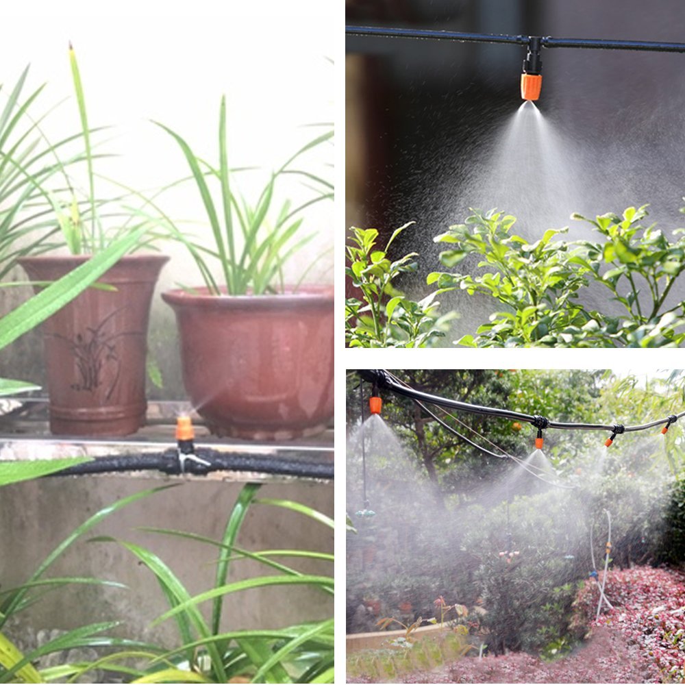 Mifengdaer 65pcs/set Adjustable Irrigation Kits System Self Plant Garden DIY Misting Automatic Watering Full Kits Water Irrigation System for Flower Beds, Decks, Landscape, Potted Plants and Vegetables, 591”(15m))