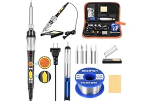 SREMTCH Soldering Iron Kit [Upgraded] Precision Tin Soldering Gun with ON/OFF Switch, Adjustable Temperature 200~450℃, 5 Soldering Iron Tips, Solder Wire, PU Bag Soldering Iron Holder