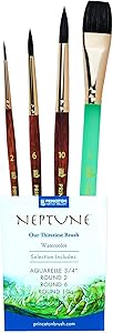 Princeton Neptune Professional Watercolor Brushes 4750 Series - 4pc Soft Synthetic Squirrel Brush Set for Watercolor Painting - Aquarelle 3/4 Inch - Round 2 - Round 6 - Round 10 - Artist Paint Brushes