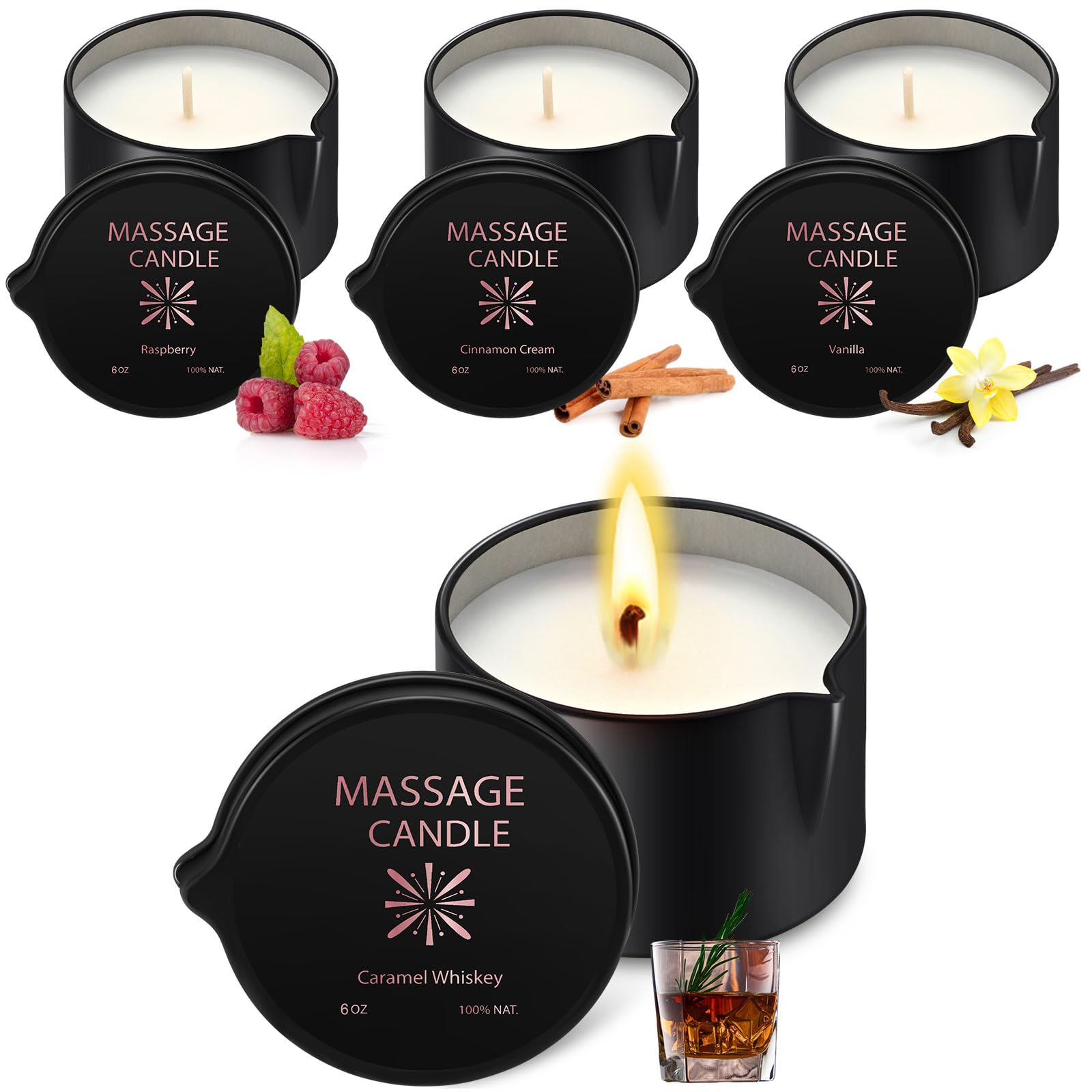 Photo 1 of Nuanchu 4 Pcs Massage Oil Candle, 6 oz Ignite Low Temp Scented Body Oil Candles for Massage Therapy Soy Based Home Gift Spa Use 4 Scent