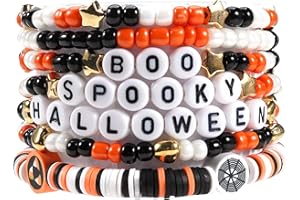 Budsmile Halloween Bracelets for Women Boo Pumpkin Skull Ghosts Stretchy Beaded Bracelets Spooky Skeleton Bat Cat Stackable Bracelet Christmas Bracelet Jewelry