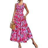PRETTYGARDEN Smocked Tank Floral Maxi Dresses for Women 2026 Wedding Guest Dress Sleeveless Flowy Long Sundress with Pockets