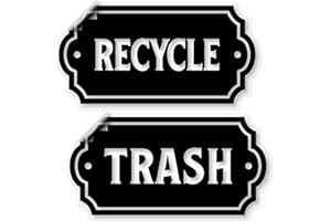 VINYL FRIEND Recycle and Trash Stickers Logo Symbol - 4 Pack - 4.9" by 2.5" Elegant Look for Trash Cans, Containers, and Gabrage cans - Laminated Vinyl Decal (XSmall, Clear Black)