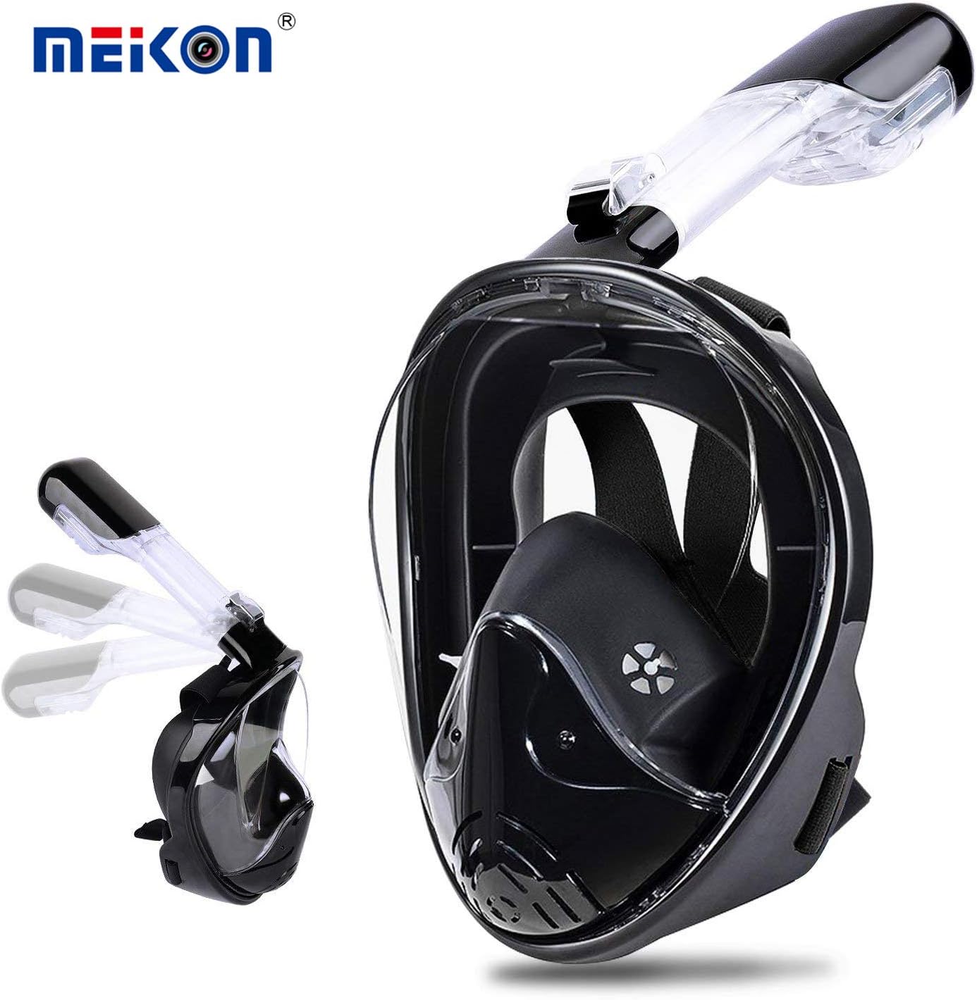 MEIKON Snorkel Mask Foldable 180 Panoramic View Free Breathing Full Face Snorkeling Mask with Dry Top Set Anti-Fog Anti-Leak for Adults & Kids