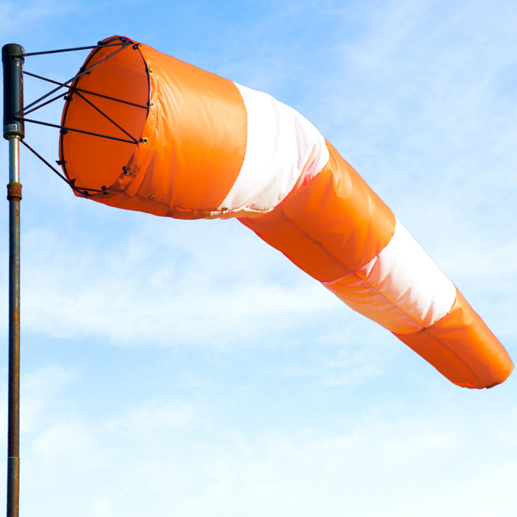 Photo 1 of 10"x36" Airport Windsock | Heavy Duty, All Weather, Waterproof, UV Fade Resistant, High Vis Fluorescent, Quad Stitched, Zip Ties Included, for Industrial, Ranch, and Agricultural Use | Orange & White