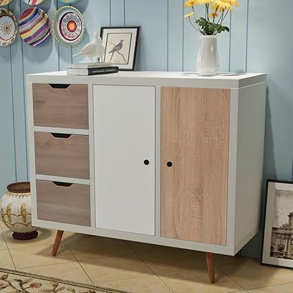 Festnight 2 Doors Sideboard 3 Drawers 2 Storage Compartments