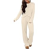 ANRABESS Women's Fuzzy Fleece Pajama Set 2 Piece Outfits Lounge Knit Oversized Sweater Pj Sets 2025 Fall Winter Loungewear
