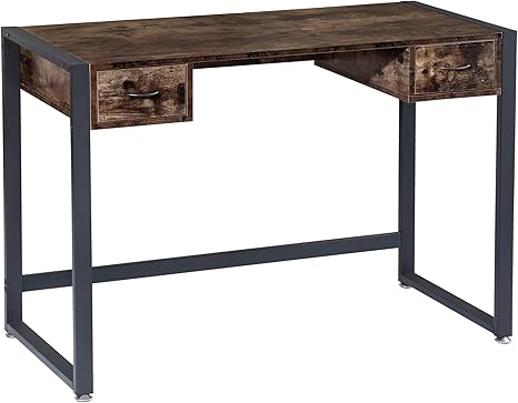 Botone Desk With Drawers Office Table Computer Desk Pc Table With Metal Frame Work Table For Office Study Rustic Vintage Industrial Design Adjustable Feet 110 X 50 X 77 Cm Amazon De Kuche