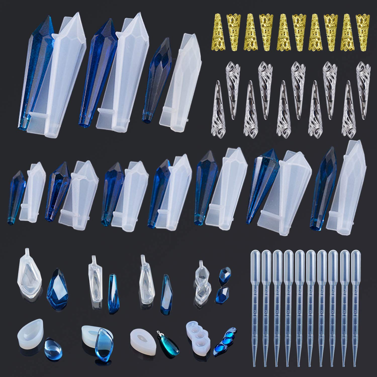 Cayway 48 PCS Epoxy Resin Jewelry Molds Set, 28 PCS Jewelry Resin Casting Mold Resin Pendant Molds and Mold Accessories for Making Necklace Pendant and Earring — image 1