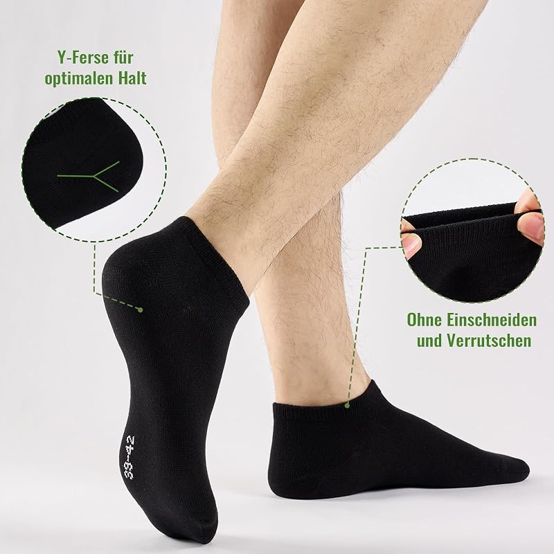 Bambus Sneaker Socken Herren Damen 10 Paar – Atmungsaktive Anti-Geruch Kurze Socken, Antibakterielle Sommer Sneakersocken Sportsocken Halbsocken Bambussocken, Schwarz 43-46