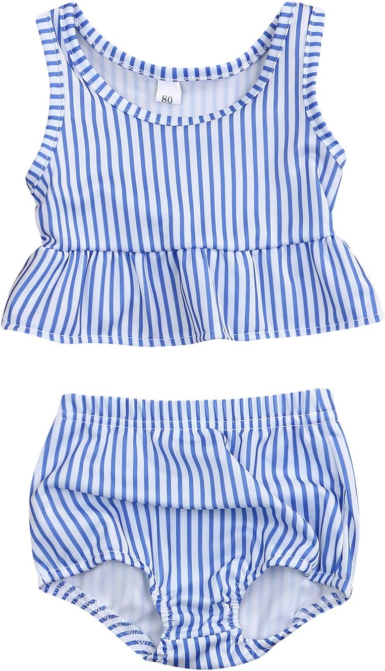 YOUNGER TREE Toddler Baby Girls Summer Swimsuit Sleeveless Striped Swimwear Two-Piece Suit Beach Bikini