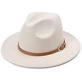 DRESHOW Women Classic Felt Fedora Wide Brim Floppy with Belt Buckle Panama Hat