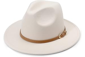 DRESHOW Wide Brim Hat Fedora for Women Belt Buckle Retro Panama Floppy Hat
