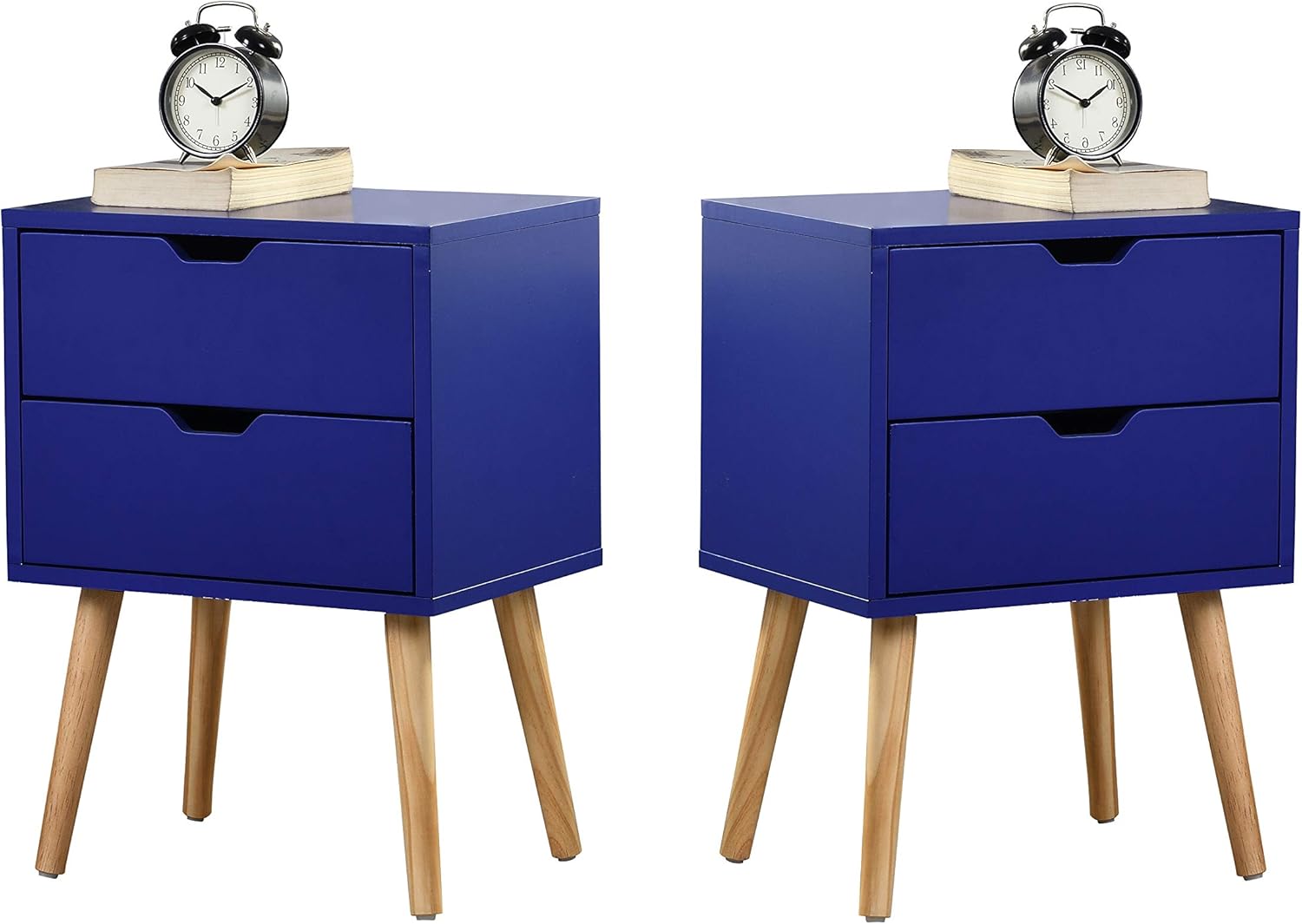 Amazon Com Sweetgo End Side Table Nightstand With Storage Drawer Fashion Modern Assemble Storage Cabinet Bedroom Bedside Solid Wood Legs Living Room Bedroom Furniture Double Drawer Nightstand 2 Navy Kitchen Dining