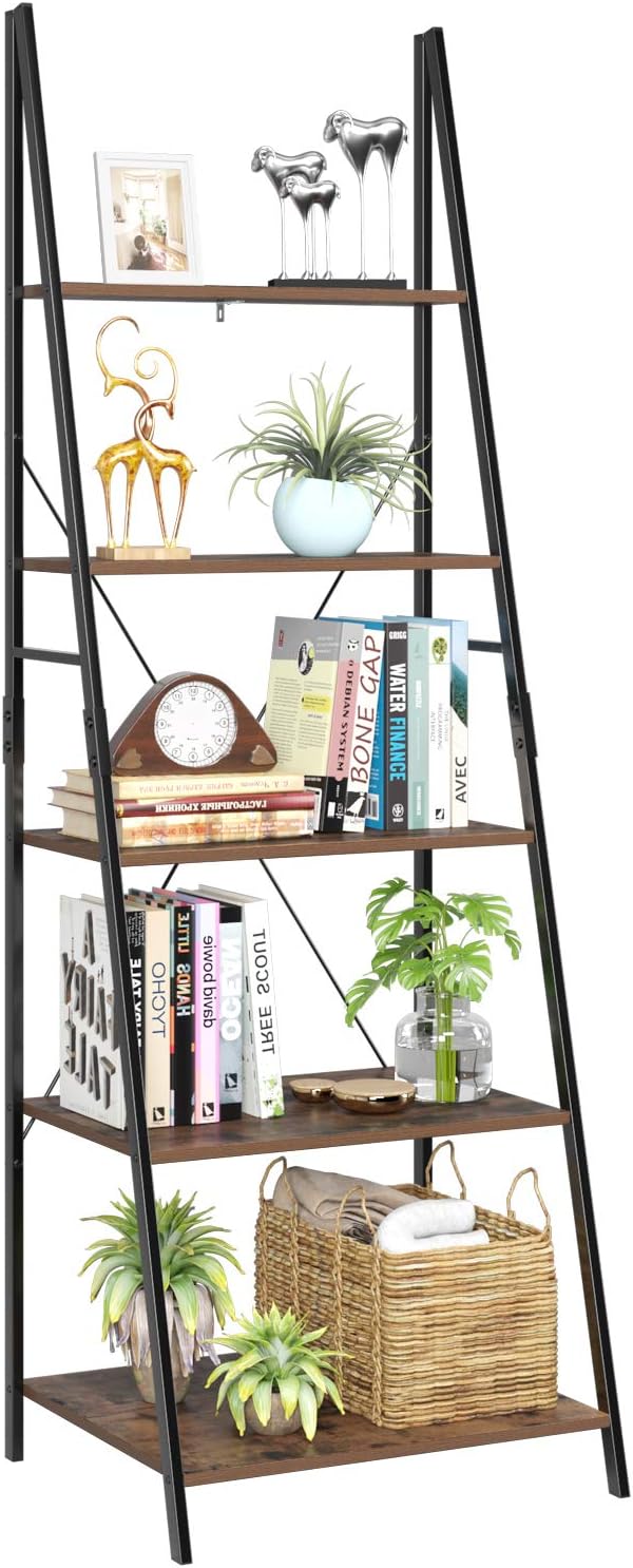 HOMFA Ladder Shelf, 5 Tier Vintage Bookcase