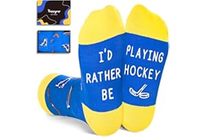 HAPPYPOP Sports Gifts for Kids - Soccer Baseball Basketball Hockey Volleyball Socks, I'd Rather Be Playing Hockey, 10-12 Year