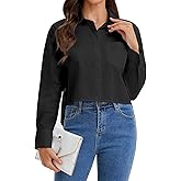 MISMI Womens Cropped Button Down Shirts 2025 Fall Trendy Casual Long Sleeve Crop Tops Button up Lapel Blouses with Pocket
