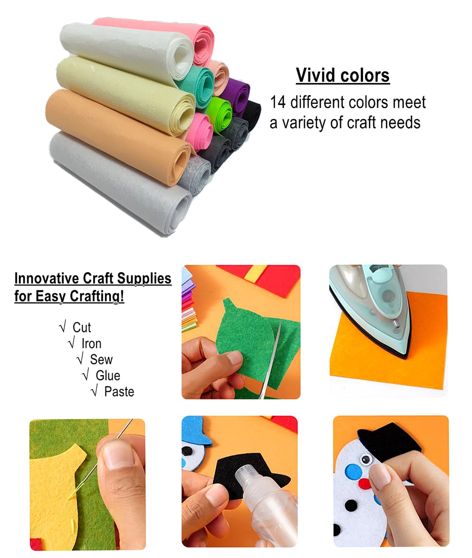 Felt Fabric Sheets Bundle, 14 Rolls 8x35 Inch Assorted Colored Felt Sheet, 1mm Thick Soft Craft Felt Roll for Sewing Patchwork DIY Crafts Supplies(Pastel Series)