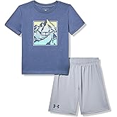 Under Armour Boys' 2-Piece Short Sleeve T-Shirt and Shorts Set, Outdoor Collection, Gray Summit SQ, 4T