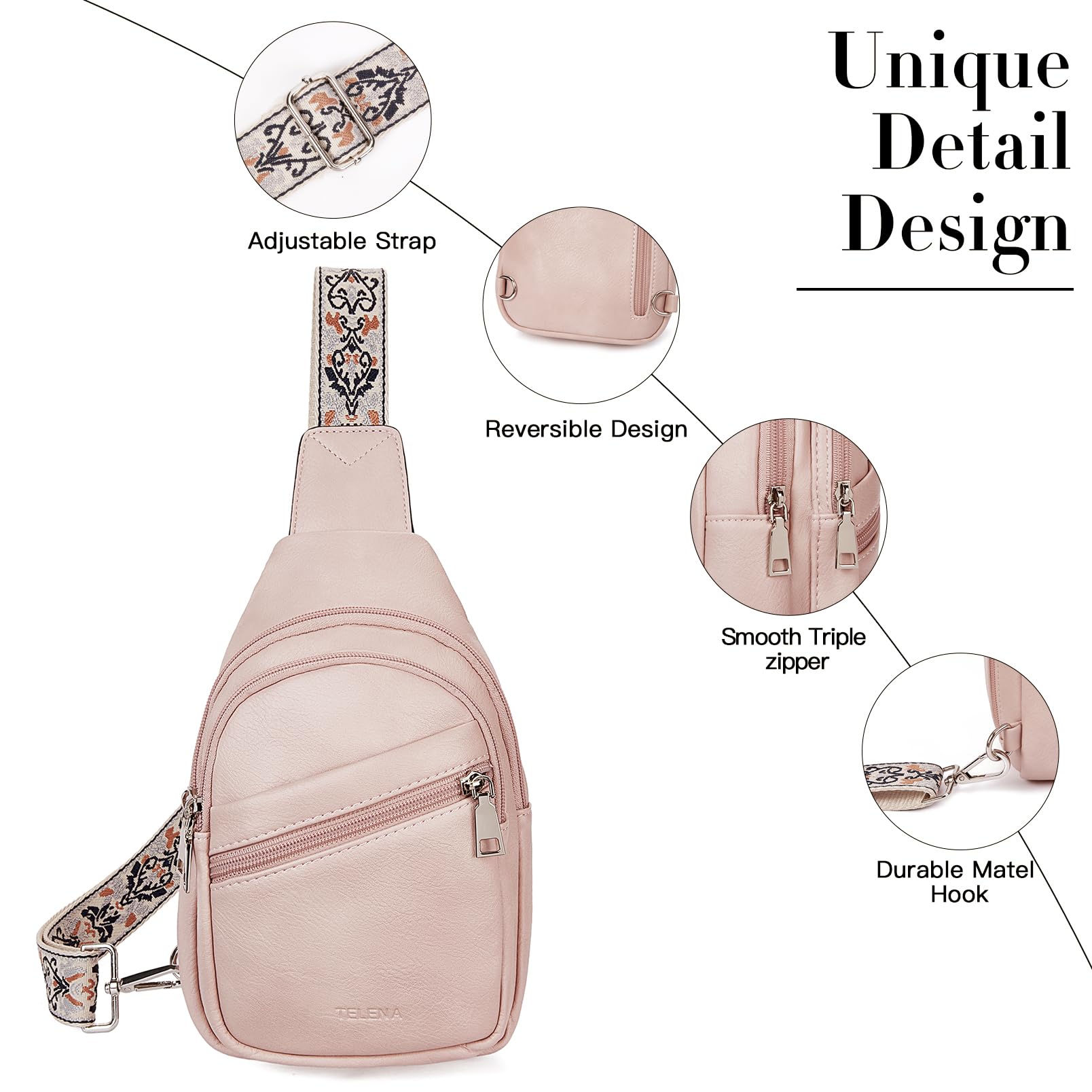 Telena Sling Bag for Women Crossbody Bags Purse for Women Vegan Leather Fanny Pack with Adjustable Strap