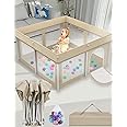 Ptcide Foldable Playpen 50x50, Foldable Ultra-Portable Baby Playpen, Instantly Deployed in Three Seconds, Safe Baby Playard with Soft Breathable Mesh, Perfect Activity Center for Baby's Play, Beige