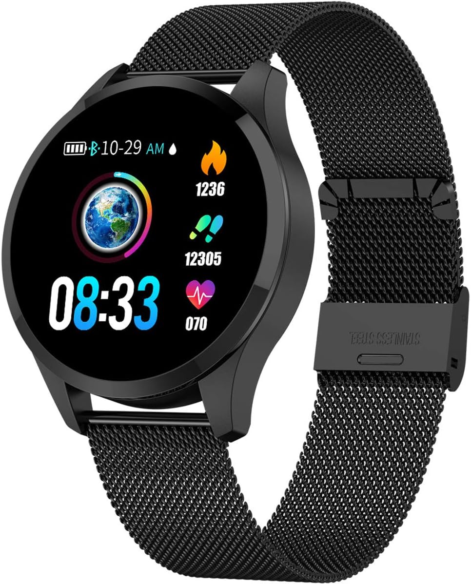 Orphun Smart Watch Fitness Tracker Color Screen Heart Rate Sleep Monitor Calorie Counter Pedometer Camera Stainless Steel Black
