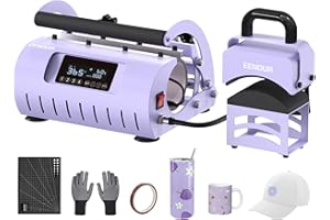 EENOUR Tumbler & Hat Combo Heat Press with Precise Temp&Timer Setting, 2-in-1 Tumbler Cap Machine with Record Function for 11-32oz Sublimation Cups, Pro 3.5"×5.5" Curved Platen for All Caps -Purple