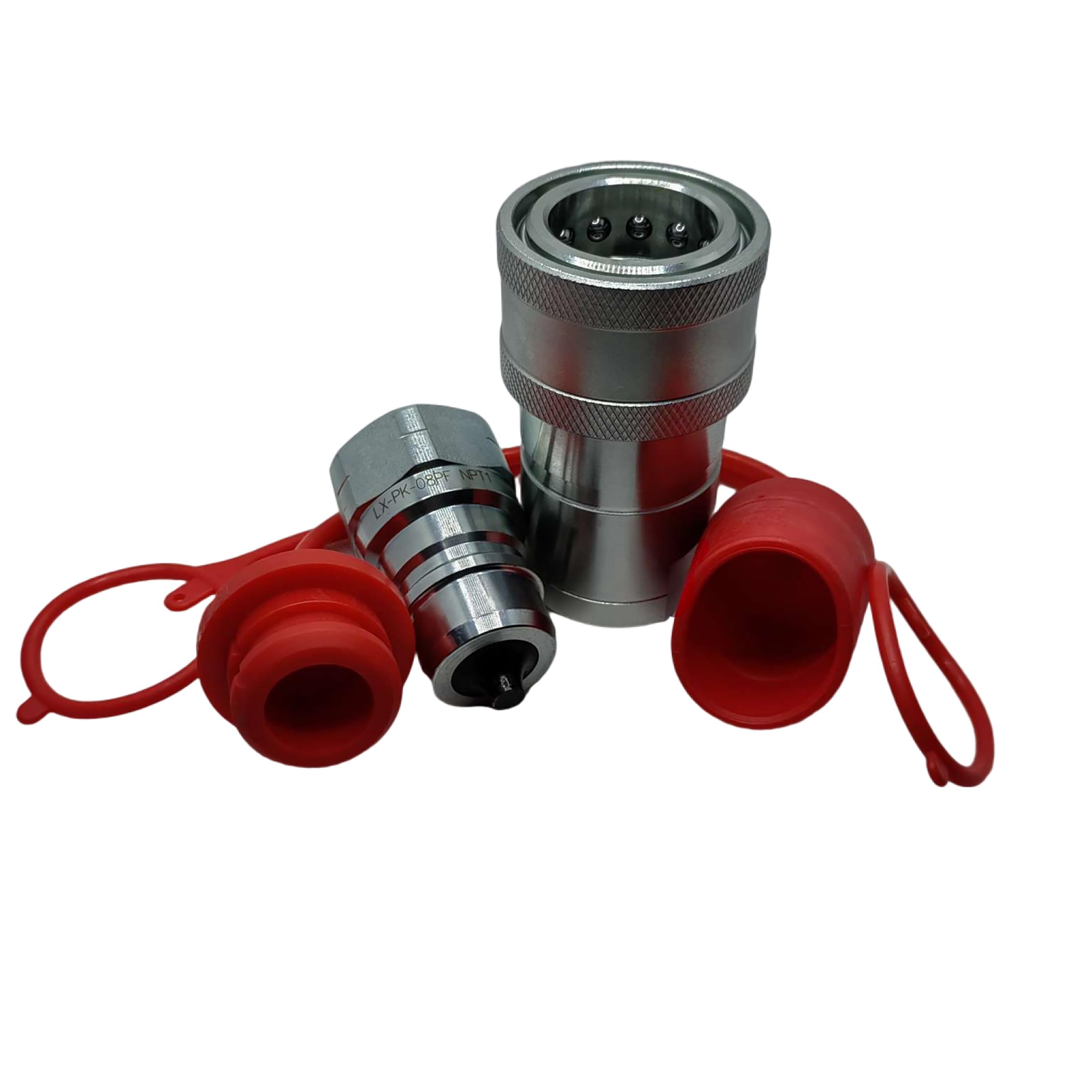 Photo 1 of 1-Set 1" Ag ISO5675 Carbon Steel Hydraulic Quick Disconnect Coupling/Coupler Poppet Valve?Pioneer Type, Set w/Dust Cap