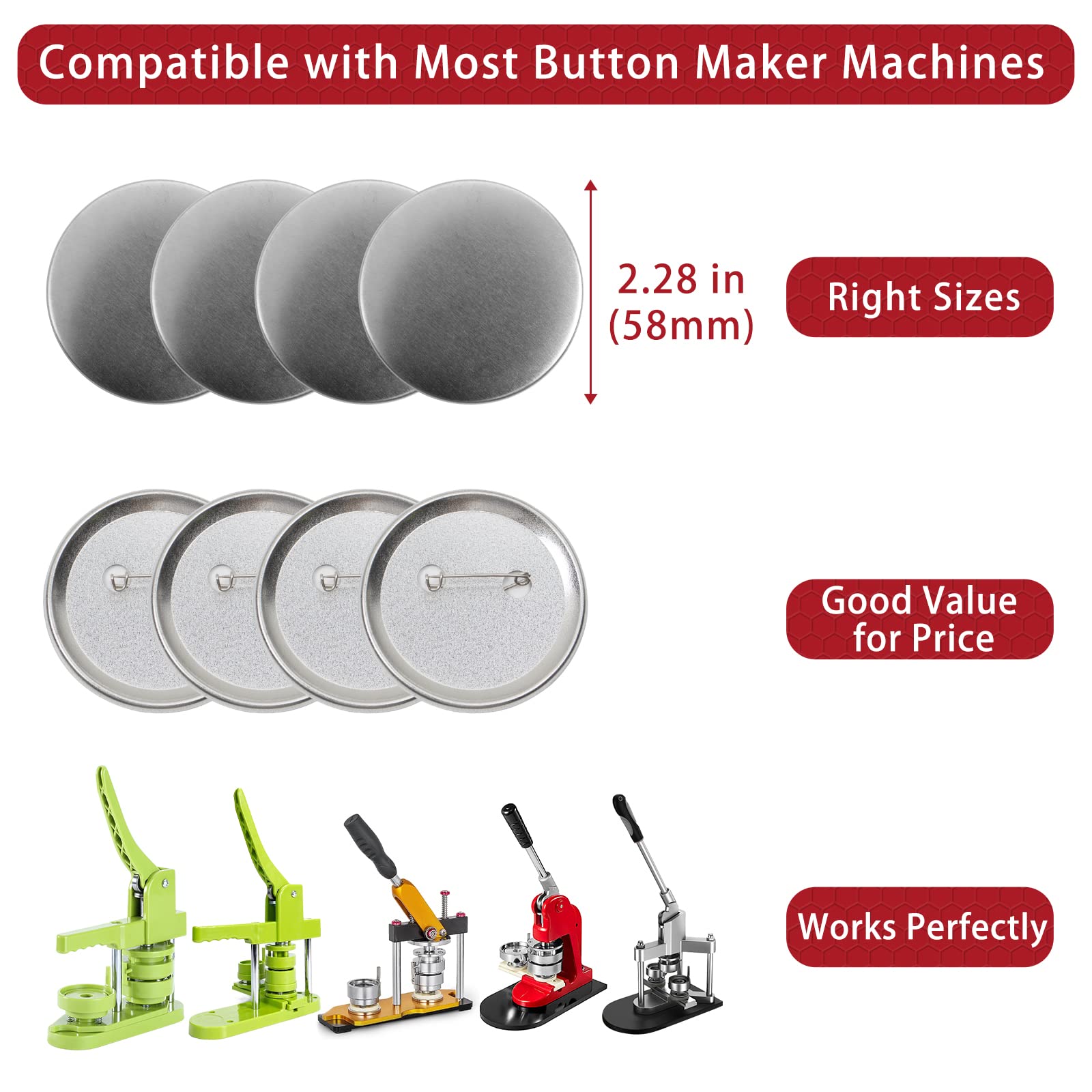 200 Sets Button Maker Supplies, 58mm / 2.28 inch Button Supplies Buttons Parts, (Approx. 2.25 inch) Metal Blank Badge Parts with Blank Paper for Buttons Maker Machine Pin Maker Press