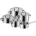 WMF Function 4 5-Piece Induction Saucepan Set, Glass Lid with 4 Pouring Functions, Polished Cromargan Stainless Steel, Induction Pots Set, Inner Scale
