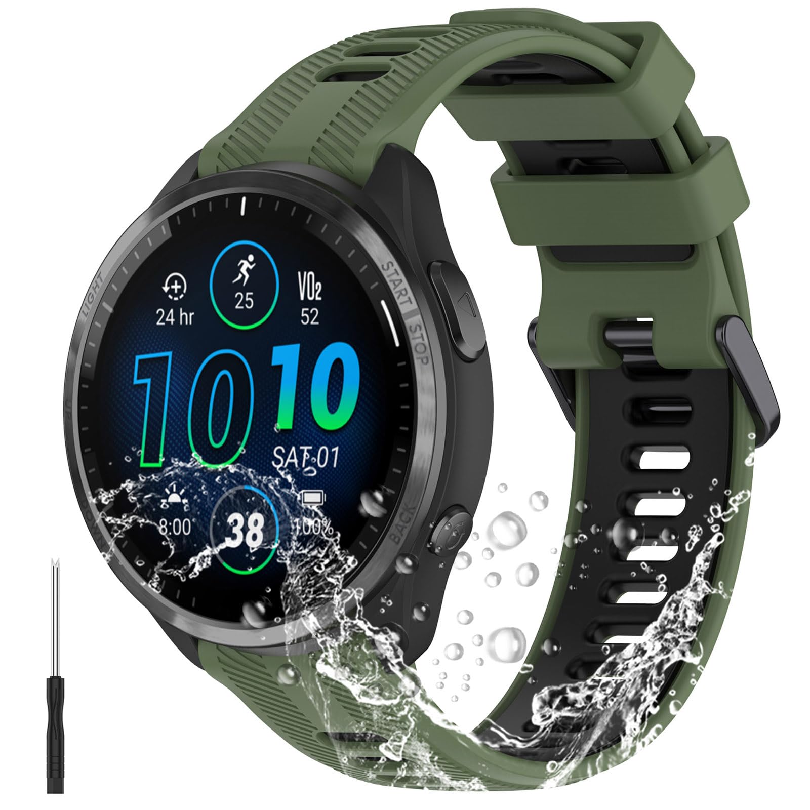 Miimall Strap Compatible for Garmin Forerunner 965 Strap, Soft Silicone Sports Band Adjustable Replacement Wristband for Garmin Forerunner 965/955/945/935 (Green+Black)