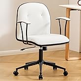 Furniliving Home Office Desk Chair, Modern PU Leather Vanity Chair with Removable & Padded Armrests, Adjustable Height Rollin