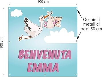 Benvenuta Emma Striscione Banner Per Nascita Bambina Telo In Pvc Formato 100x100cm Amazon It Giochi E Giocattoli