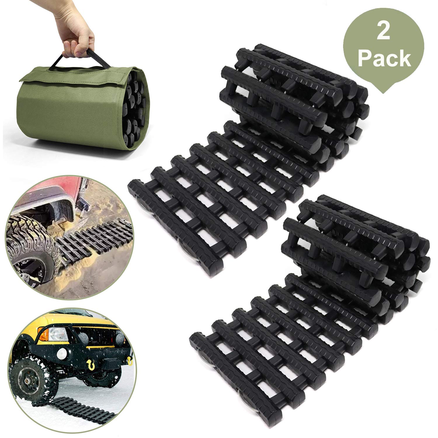 RELIANCER 2PC Traction Tracks Mats TPR 31.5" L Tire Recovery Track Pad Roll Car Vehicle Tyre Traction Boards Tire Ladder Track Grabber Auto Emergency Traction Aid w/Bag for Off-Road Mud Snow Ice Sand